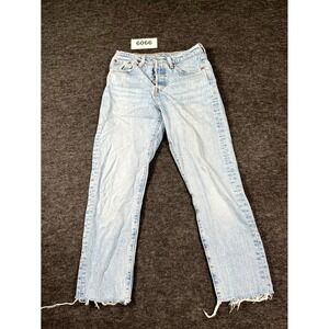 Levi's 501 Skinny Jeans Womens 25x28 Blue Denim Cotton Light Wash Frayed Hem